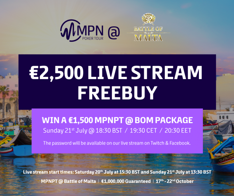 Jälgi MPN Poker Tour London telelauda ja võida Battle of Malta 1500€ pakett