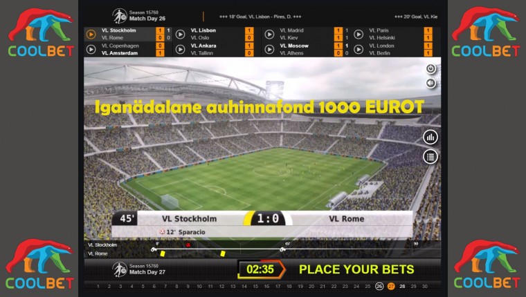 Virtuaalne jalgpall päästab päeva: Iganädalane 1000 € võistlus Coolbetis