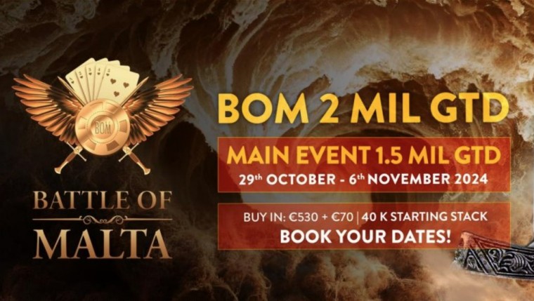 Battle of Malta €1.5M GTD põhiturniiril saab nüüd osaleda vaid 300 euro eest!