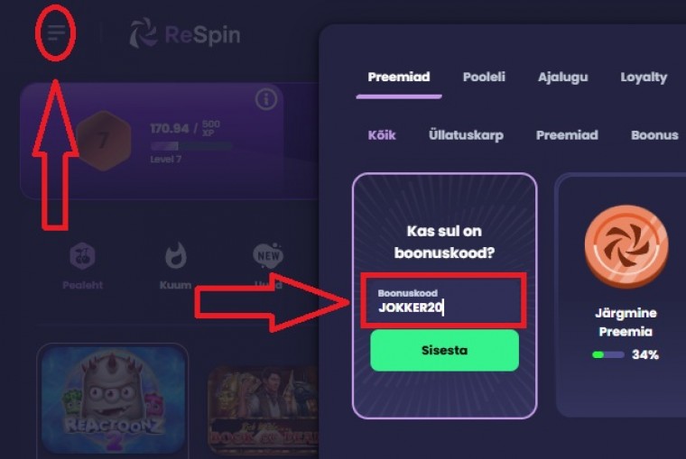 Respin boonuskoodide kasutamine.jpg